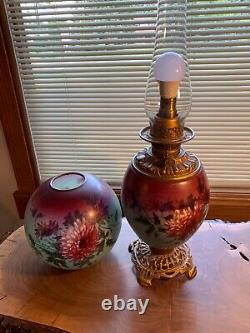 Antique Banquet GWTW Lamp 1880s Oil Lamp ELECTRIFIED Chrysanthemum