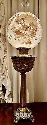 Antique Banquet Lamp Parlor GWTW Lamp Bradley Hubbard Lamp Scenic Dragons