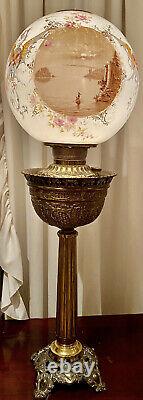 Antique Banquet Lamp Parlor GWTW Lamp Bradley Hubbard Lamp Scenic Dragons