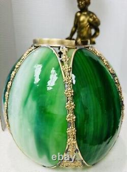 Antique Banquet Oil Cherub Lamp With Original Ornate Shade- Converted