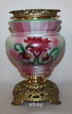 Antique Banquet Oil Lamp Base With Hand Painted Florals, No Font, No Burner