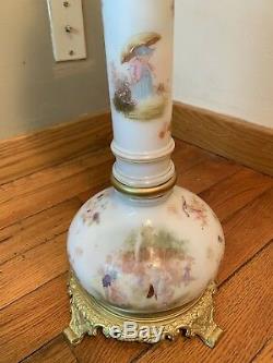 Antique Banquet Oil Lamp Cherubs Hand Painted Rare Edward Miller Skinny Tall 32