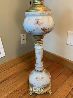 Antique Banquet Oil Lamp Cherubs Hand Painted Rare Edward Miller Skinny Tall 32