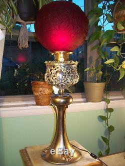 Antique'' Banquet'' Oil Lamp'' Electrifed'