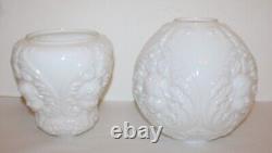 Antique Banquet Oil Lamp Glass Parts Milk Glass Cherub Globe & Base