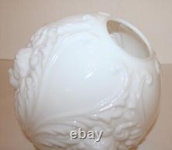 Antique Banquet Oil Lamp Glass Parts Milk Glass Cherub Globe & Base