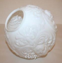 Antique Banquet Oil Lamp Glass Parts Milk Glass Cherub Globe & Base