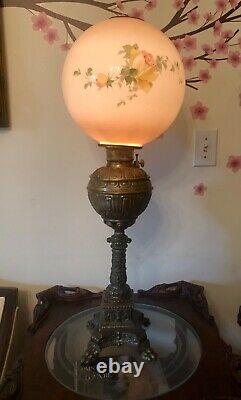 Antique Banquet Oil Lamp With Huge Shade