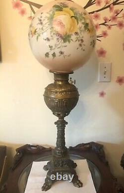 Antique Banquet Oil Lamp With Huge Shade