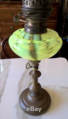 Antique Banquet Oil Vaseline Uranium Glass Opalescent Lamp