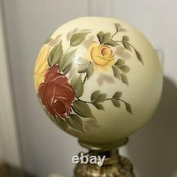 Antique Banquet Parlor Electrified Oil Lamp Gilded, Hand Painted Dome