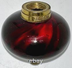 Antique Blood Red Swirled Optic Glass Peg Lamp Kerosene Oil Baluster Candlestick
