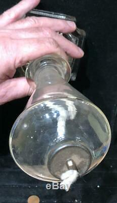 Antique Blown Font Glass Whale Oil Lamp, Drop Tube Burner, Stepped Base, c. 1825