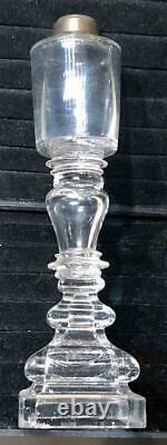 Antique Blown Glass Whale Oil Lamp, Knop Stem, Stepped Square Base