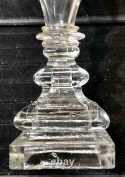 Antique Blown Glass Whale Oil Lamp, Knop Stem, Stepped Square Base