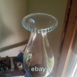 Antique Blue Cut Overlay Grapes Marble Base Oil Lamp With Burner & Chimney