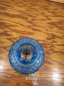 Antique Blue Glass Daisy & Button Miniature Oil Lamp