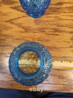 Antique Blue Glass Daisy & Button Miniature Oil Lamp