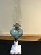 Antique Blue Glass Daisy & Vine Oil Kerosene Lamp Light Atterbury