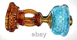Antique Blue Honeycomb & Amber Cathedral Victorian Oil Lamp With #2 Burner