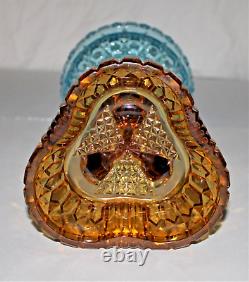 Antique Blue Honeycomb & Amber Cathedral Victorian Oil Lamp With #2 Burner