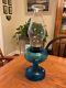 Antique Blue Oil Lamp with Fish Scale Pattern Base and Eagle Burner