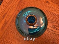 Antique Blue Oil Lamp with Fish Scale Pattern Base and Eagle Burner