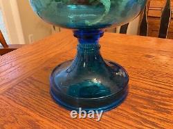 Antique Blue Oil Lamp with Fish Scale Pattern Base and Eagle Burner