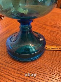 Antique Blue Oil Lamp with Fish Scale Pattern Base and Eagle Burner