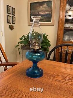 Antique Blue Oil Lamp with Fish Scale Pattern Base and Eagle Burner