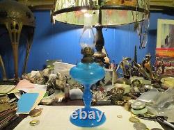 Antique Blue Opalend Oil Lamp Base