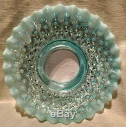 Antique Blue Opalescent Coin Dot Finger Oil Lamp & Blue Opalescent Hobnail Shade