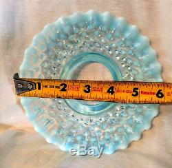 Antique Blue Opalescent Coin Dot Finger Oil Lamp & Blue Opalescent Hobnail Shade