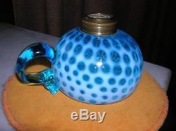 Antique Blue Opalescent Windows Pattern Finger Oil Lamp 175.00
