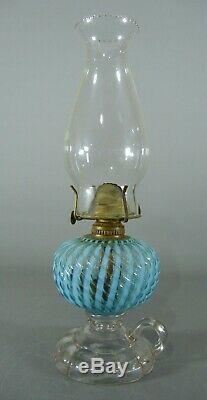Antique Blue Ribbed Opalescent Swirl FINGER LAMP - Hobbs Brockunier