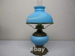 Antique Blue Swirl Parlor/table/ Gwtw Oil/kero Lamp Shade Signed Pantin & Depose