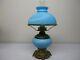 Antique Blue Swirl Parlor/table/ Gwtw Oil/kero Lamp Shade Signed Pantin & Depose