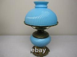 Antique Blue Swirl Parlor/table/ Gwtw Oil/kero Lamp Shade Signed Pantin & Depose