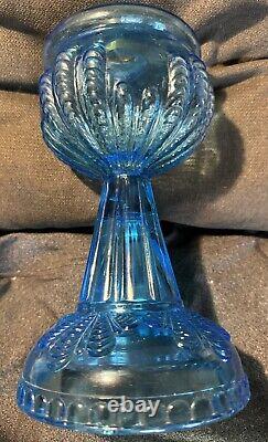 Antique Blue Turkey Foot Pattern Oil / Kerosene Lamp US Glass RARE Nice