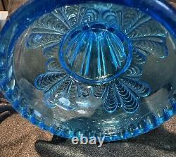 Antique Blue Turkey Foot Pattern Oil / Kerosene Lamp US Glass RARE Nice