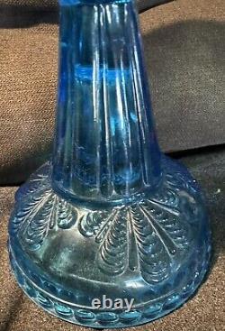 Antique Blue Turkey Foot Pattern Oil / Kerosene Lamp US Glass RARE Nice