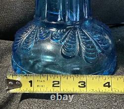 Antique Blue Turkey Foot Pattern Oil / Kerosene Lamp US Glass RARE Nice