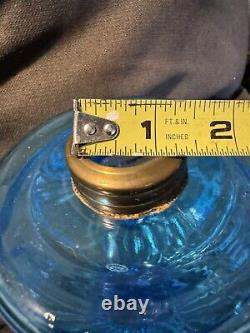 Antique Blue Turkey Foot Pattern Oil / Kerosene Lamp US Glass RARE Nice