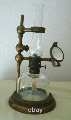 Antique Bockett Brass Microscope Oil Lamp Collins of London