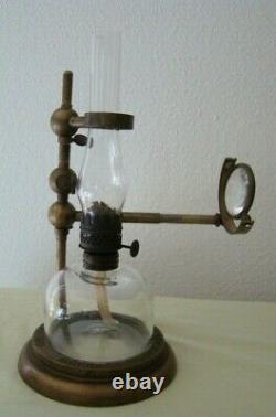 Antique Bockett Brass Microscope Oil Lamp Collins of London