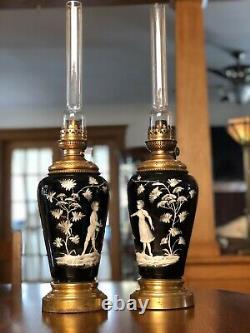 Antique Bohemian Oil Lamps Mary Gregory Lamps Hugo Schneider Hurricane Lamps