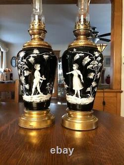 Antique Bohemian Oil Lamps Mary Gregory Lamps Hugo Schneider Hurricane Lamps