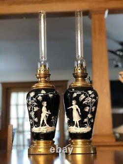 Antique Bohemian Oil Lamps Mary Gregory Lamps Hugo Schneider Hurricane Lamps