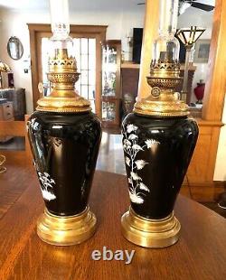 Antique Bohemian Oil Lamps Mary Gregory Lamps Hugo Schneider Hurricane Lamps