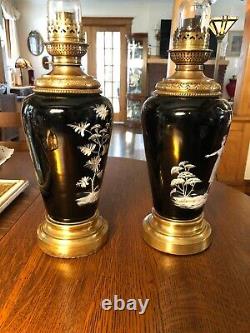 Antique Bohemian Oil Lamps Mary Gregory Lamps Hugo Schneider Hurricane Lamps